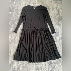 J Jill Classic Black Pleated Midi Dress - Long Sleeve